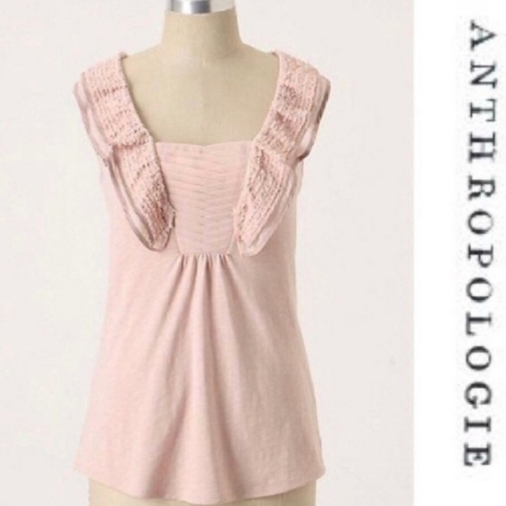 Anthropologie • Deletta Pink Ruffle Top